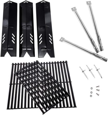 BBQration 3-Pack PSN158A Porcelain Steel Heat Plates, Stainless Burners, CE4010 Porcelain Electrodes and PSF134C Cooking Grids, Replacements Kit for Uniflame GBC1030W, GBC1030WRS, GBC1134W and More