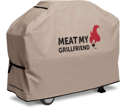 Best Grillfriend Premium Grill Covers | Universal Fit for Char Broil Weber and Other BBQ Grills | Outdoor Gas Grill Waterproof Cover | 58W x 24L x 45H | Meat My Grillfriend Design