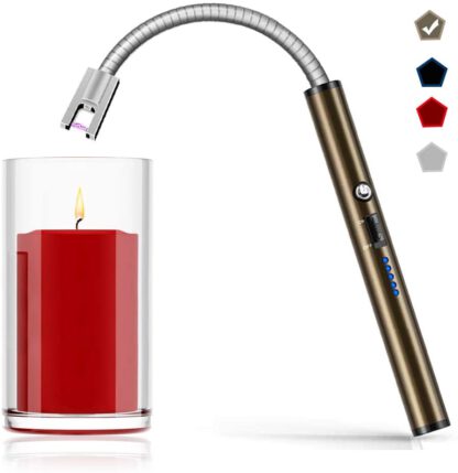 Boncas Flexible Arc Lighter USB Candle Lighter Plasma Lighter Rechargeable Windproof Lighter Long for Household Camping Cooking BBQ Olive Gray (Candle Not Included)