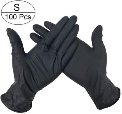 Box of 100 Nitrile Disposable Gloves, Powder Free, Latex Free, Food Grade Kitchen Gloves, Multi-Purpose Cleaning Gloves (Black, Small) by Supreme glory