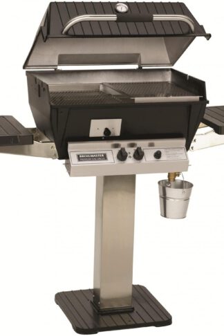 Broilmaster Q3X Qrave Natural Gas Grill On Stainless Steel Patio Post