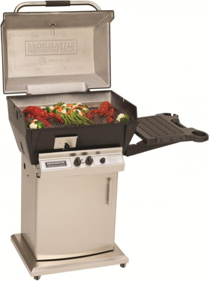 Broilmaster Q3X Qrave Natural Gas Grill On Stainless Steel Storage Cart