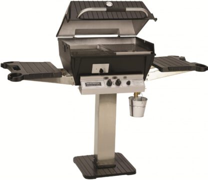 Broilmaster Q3X Qrave Propane Gas Grill On Stainless Steel Patio Post