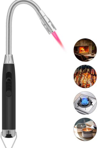 Butane Lighter Torch Lighter Candle Lighter Long Lighter Multipurpose Windproof Refillable Jet Flame Lighter for Grill BBQ Gas Fire Fireplace, Black(Gas not Included)