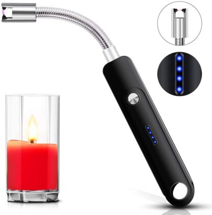 Candle Lighter Electric Arc Lighter, USB Rechargeable Lighter Flameless Windproof Lighter with Safety Switch, Electric Lighter for Gas Stove BBQ Camping Firework, 360°Long Flexible Neck
