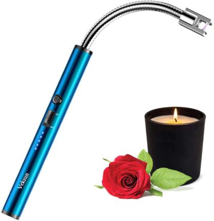 Candle Lighter, VEKSUN USB Rechargeable Lighter,Electric Arc Lighter Long Flexible Flameless for Candles,Camping,Grill,Stove,BBQ, Blue