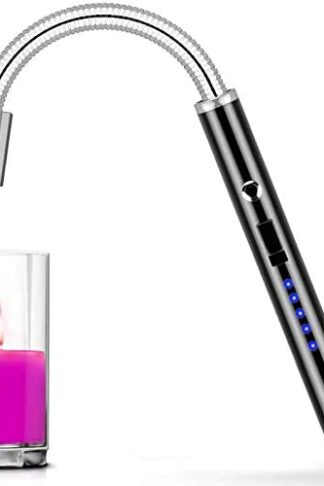Candle Lighter, haino Rechargeable Electric Arc Lighter with 360° Flexible Neck LED Battery Display and Flameless Windproof Triple Safety Long Lighter (Black)