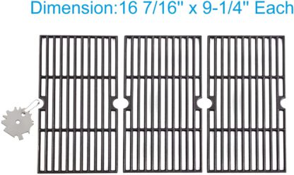 Cast Iron Cooking Grates for Kenmore 146.16132110, 146.16133110, 146.1613211, 146.23678310, 146.23679310, 640-05057371-6, Gas Grill Models, Set of 3, Includes 1-Pack Stainless Steel Grill Cleaner