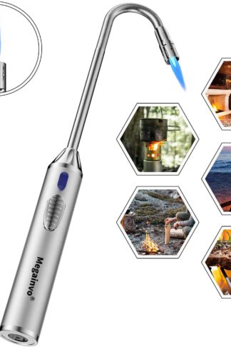 Fire Lighter Jet Flame Butane Gas Windproof Refillable Long Reach Safety Igniter for Open Fires Gas Hob Stove Oven Wood Burners Fireplace Grills BBQ Cookers Camping Firework (NO Butane PREFILLED)