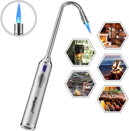Fire Lighter Jet Flame Butane Gas Windproof Refillable Long Reach Safety Igniter for Open Fires Gas Hob Stove Oven Wood Burners Fireplace Grills BBQ Cookers Camping Firework (NO Butane PREFILLED)