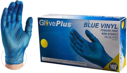 GlovePlus Industrial Blue Vinyl Gloves - 4 mil, Latex Free, Powder Free, Disposable, Non-Sterile, Food Safe, Medium, IVBPF44100-BX, Box of 100 by GLOVEPLUS