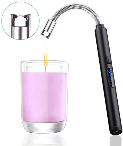 Hapfun Electric Arc Lighter, Camping Lighter Grill Lighter USB Lighter with LED Battery Display Safety Switch, Rechargeable, Longer Flexible Neck, Flameless Windproof for Cooking BBQ Fireworks