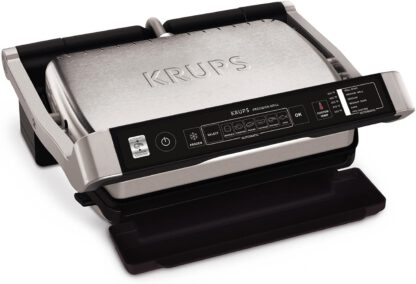 KRUPS Precision Electric Grill Contact Grill with Removable Dishwasher Safe Nonstick Plate, Silver