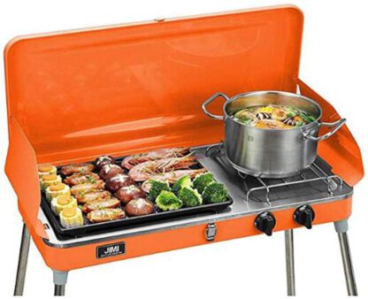 Liquid Propane BBQ Gas Grill, Barbecue Grill Outdoor Cooking Camping Stove Portable Stainless Steel, Orange