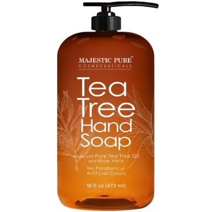 Majestic Pure Tea Tree Hand Soap - Liquid Hand Wash with Pure Aloe Vera, Rosemary & Spearmint - Hand Wash with Pump - Sulfate Free Formula -16 fl oz by Majestic Pure