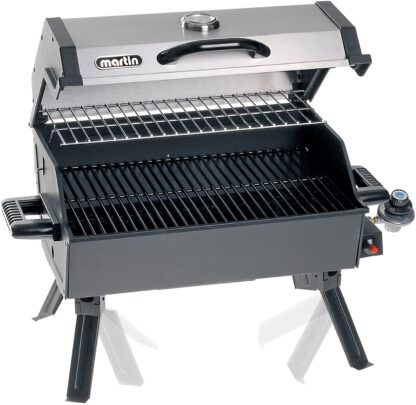 Martin Portable Propane BBQ Gas Grill 14,000 Btu Porcelain Grid with Support Legs and Grease Pan