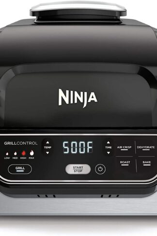 Ninja Foodi 5-in-1 4-qt. Air Fryer, Roast, Bake, Dehydrate Indoor Electric Grill (AG301), 10" x 10", Black and Silver