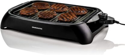 Ovente Electric Indoor Grill with Non-Stick 13 x 10 Inch Plate and Temperature Control, Compact and Slim Design, 1000 Watts Perfect for Steaks, Chicken, Black (GD1632NLB)