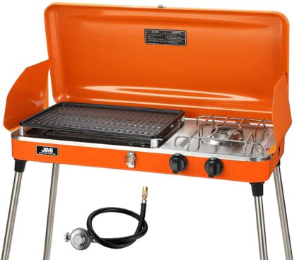 PUPZO Liquid Propane Grill, 2 Burner Grill/Stove Portable Barbecue Grill Outdoor Cooking Camping Stove Stainless Steel
