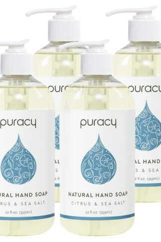Puracy Natural Liquid Hand Soap, Citrus & Sea Salt, Sulfate-Free Gel Hand Wash, 12 Ounce (4-Pack)