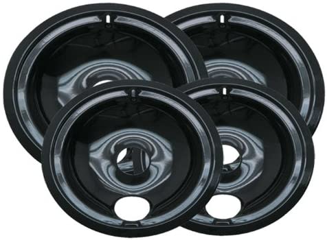 Range Kleen P119204XN 4 Pack Style B Black Porcelain Drip Bowls 2 Small 6 Inch and 2 Large 8 Inch