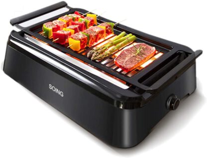 SOING, Advanced Smokeless Indoor Grill, Portable Electric Infrared Indoor Grill, Removable Plates, Dishwasher-Safe, 1 Year Warranty, Black