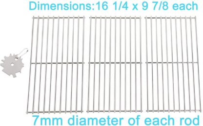 Stainless Steel Cooking Grid Grates for Backyard Grill BY12-084-029-98, BY13-101-001-13, BY14-101-001-04, Uniflame GBC1059WB, GBC1059WB-C, GBC1059WE-C, GBC1069WB-C, 3PCS, Includes 1PC SS Grill Cleaner