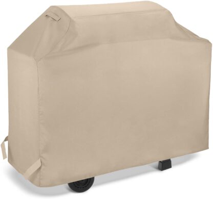 SunPatio Gas Grill Cover 64 Inch, Outdoor Waterproof Barbecue Grilling Cover, Heavy Duty Patio Charcoal Smoker Cover, All Weather Protection for Weber Char-Broil Nexgrill Grills and More, Beige