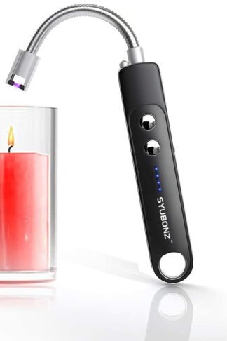 Syubonz Candle Lighter, 360° Flexible Arc Long Lighter with LED Flashlight, USB Rechargeable Plasma Lighter, Wind-Proof BBQ Lighter for Camping, Cooking, Fireworks (Candle Not Included)