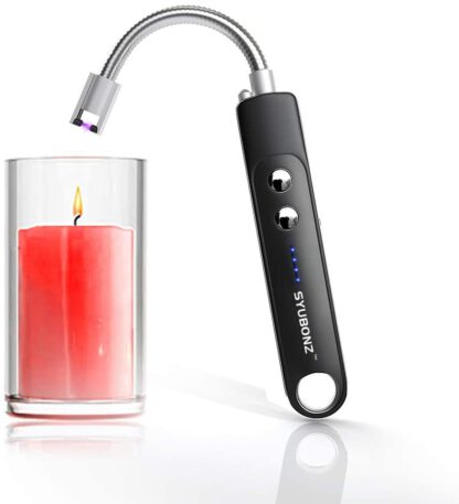 Syubonz Candle Lighter, 360° Flexible Arc Long Lighter with LED Flashlight, USB Rechargeable Plasma Lighter, Wind-Proof BBQ Lighter for Camping, Cooking, Fireworks (Candle Not Included)