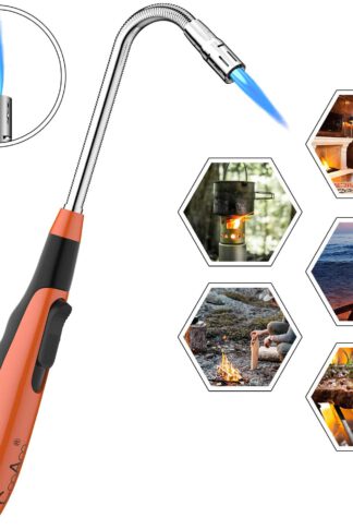 Torch Fire Lighter Jet Flame Butane Gas Refillable Safety Igniter Improved for Hob Stove Oven Wood Burners Fireplace Grills BBQ Cookers Camping Outdoor Long Candle Lighters (No Butane Prefilled)