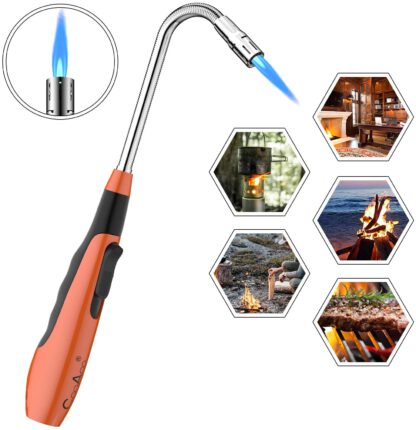 Torch Fire Lighter Jet Flame Butane Gas Refillable Safety Igniter Improved for Hob Stove Oven Wood Burners Fireplace Grills BBQ Cookers Camping Outdoor Long Candle Lighters (No Butane Prefilled)