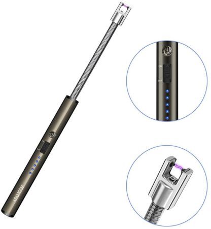 ZCOLOGY Candle Lighter, Electric Arc Lighter with Long Flexible Neck, Windproof USB Rechargeable Lighter Flameless, with Safety Switch for BBQ, Grill, Camping, Kitchen, Fireworks