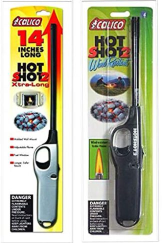 calico 2 Pack Combo Hot Shot 2 Xtra Long and Standard Wind Resistant Lighter Safe for Camping/Grilling/Home, Adjustable Flame