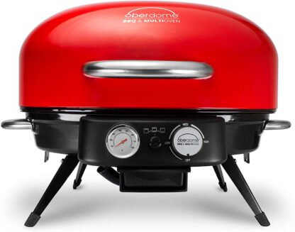 oberdome EZQ-4016R EZQ-4016B Electric BBQ & Multi-Oven, Portable for Outdoor use, 3 Heat Combination Settings, Grill, Bake, and Roast with Domelok Technology, Red