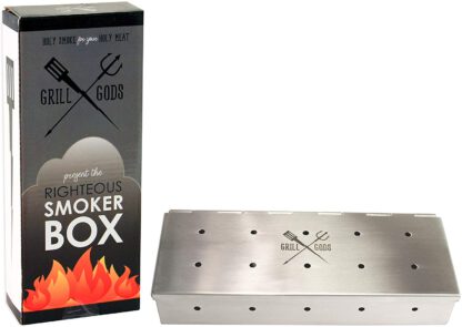 Grill Gods Smoker Box for BBQ Grill Wood Chips - 30% More Holes for Better Flavor - Stainless Steel Smoker - Best Gas Grill and Charcoal Barbecue Smoker with Reinforced Hinged Lid - Grilling Accessory