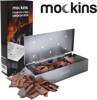 Mockins Stainless Steel BBQ Smoker Box for Grilling Barbecue Wood Chips On Gas Grill or Charcoal Grill - Grilling Accessories
