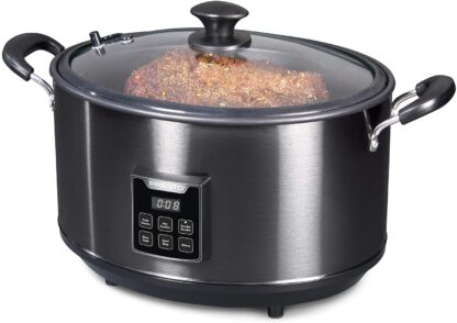 Presto 6013 Electric Indoor Smoker and Slow Cooker, 6qt, Black Stainless Steel