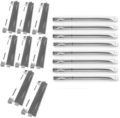 Replace parts 8 Pack Stainless Steel Heat Plates and Stainless Steel Grill Burners Replacement for Bakers and Chefs GR2039201-BC-00, GD430, ST1017-012939, Grill Chef, Members Mark Gas Grill Models