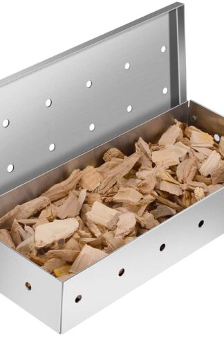 Rulunar Smoker Box for Grill BBQ Wood Chips- Large Capacity Thick Stainless Steel Meat Smoky Flavor Smoker Box for Charcoal & Gas Grill