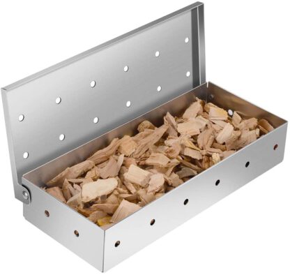 Rulunar Smoker Box for Grill BBQ Wood Chips- Large Capacity Thick Stainless Steel Meat Smoky Flavor Smoker Box for Charcoal & Gas Grill