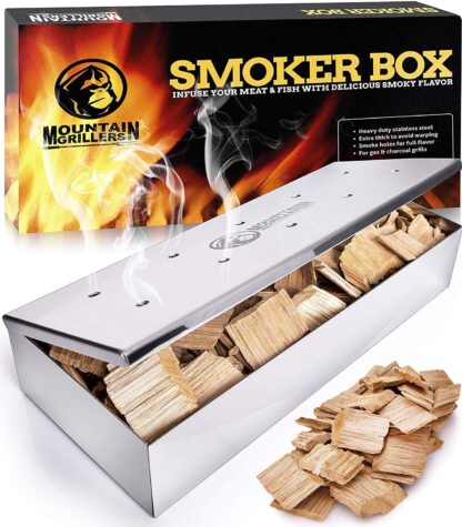 Smoker Box for Wood Chips - Use a Gas or Charcoal BBQ Grill and Still Get That Delicious Smoky Barbecue Flavored Grilled Meat - Hinged Lid for Easy Access (Polished Finish Stainless Steel)
