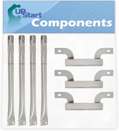 UpStart Components 4 BBQ Gas Grill Tube Burner & 3 Crossover Tube Replacement Parts for Brinkmann 810-2411-S - Compatible Barbeque Stainless Steel Pipe Burners & Carry Over Channel Tube