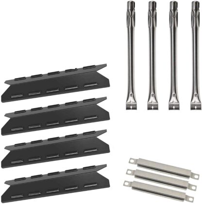Grill Heat Plates, Grill Burners & Crossover Tubes Replacement for Kenmore 146.46372610, 146.47223610, 146.46366610 Gas Grill, 4 Pack BBQ Heat Shields & Burners Replacement, 3 Pack Carry Over Tubes