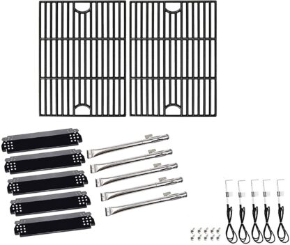 SafBbcue 17" Cast Iron Grates and Heat Plates Burners for Home Depot Nexgrill 720-0830H, 720-0670A, 720-0783E, 720-0888N, Kenmore 41516106210 415.16106210 Gas Grill