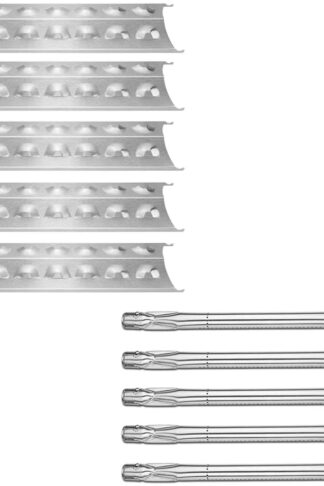 Uniflasy Grill Replacement Parts Kit for Master Forge 5 Burner 3218LT, 3218LTM, 3218LTN, L3218, 2518-3, 2518LN-LPG, E3518-LP, Kenmore 148.16156211, 148.1637110, 5 Pack Grill Burner and Heat Plate