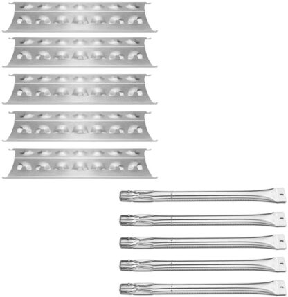 Uniflasy Grill Replacement Parts Kit for Master Forge 5 Burner 3218LT, 3218LTM, 3218LTN, L3218, 2518-3, 2518LN-LPG, E3518-LP, Kenmore 148.16156211, 148.1637110, 5 Pack Grill Burner and Heat Plate