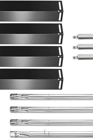 Uniflasy Replacement Parts Kit for Charbroil 4 Burner 463211512, 463211513, 463211514 Gas Grill, Stainless Steel Grill Burner Tube, Porcelain Steel Heat Plate Shield Tent, Adjustable Crossover Tube