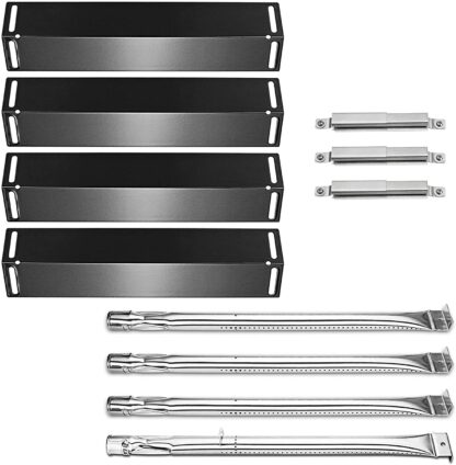 Uniflasy Replacement Parts Kit for Charbroil 4 Burner 463211512, 463211513, 463211514 Gas Grill, Stainless Steel Grill Burner Tube, Porcelain Steel Heat Plate Shield Tent, Adjustable Crossover Tube