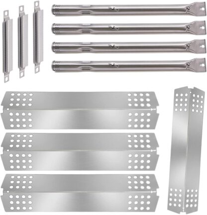 BBQ-Element Gas Grill Heat Shield Plate Tent Burner Cover, Burner Tube Pipe and Crossover Tube Carry Over Replacement Parts Kit for Charbroil 4 Burner 463241113, 463449914 Gas Grill Models